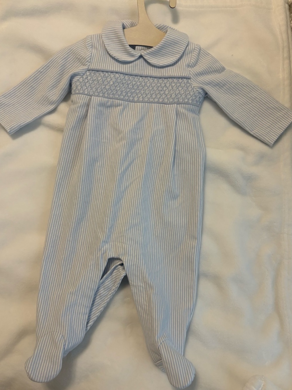 Classic Blue Stripe Infant One-Piece with Peter Pan Collar